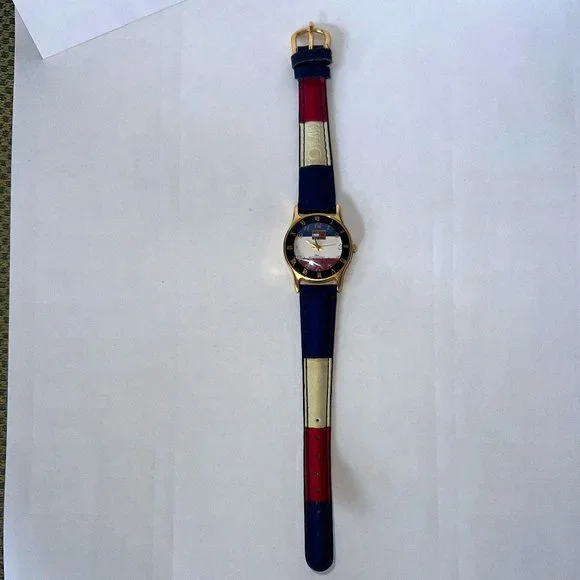Vintage TOMMY HILFIGER Red White Blue Analog Women's Watch - Picture 2 of 5